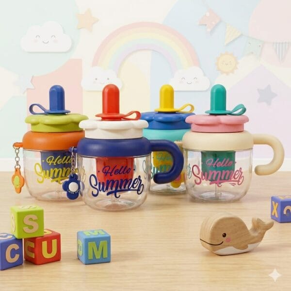Kids Coloful Sipper with Straw & Handle 600 ML – Premium