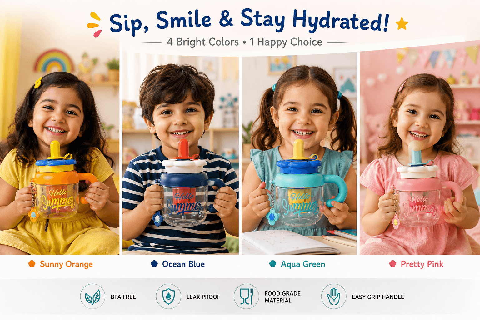 Kids Coloful Sipper with Straw & Handle 600 ML - Premium - Image 5