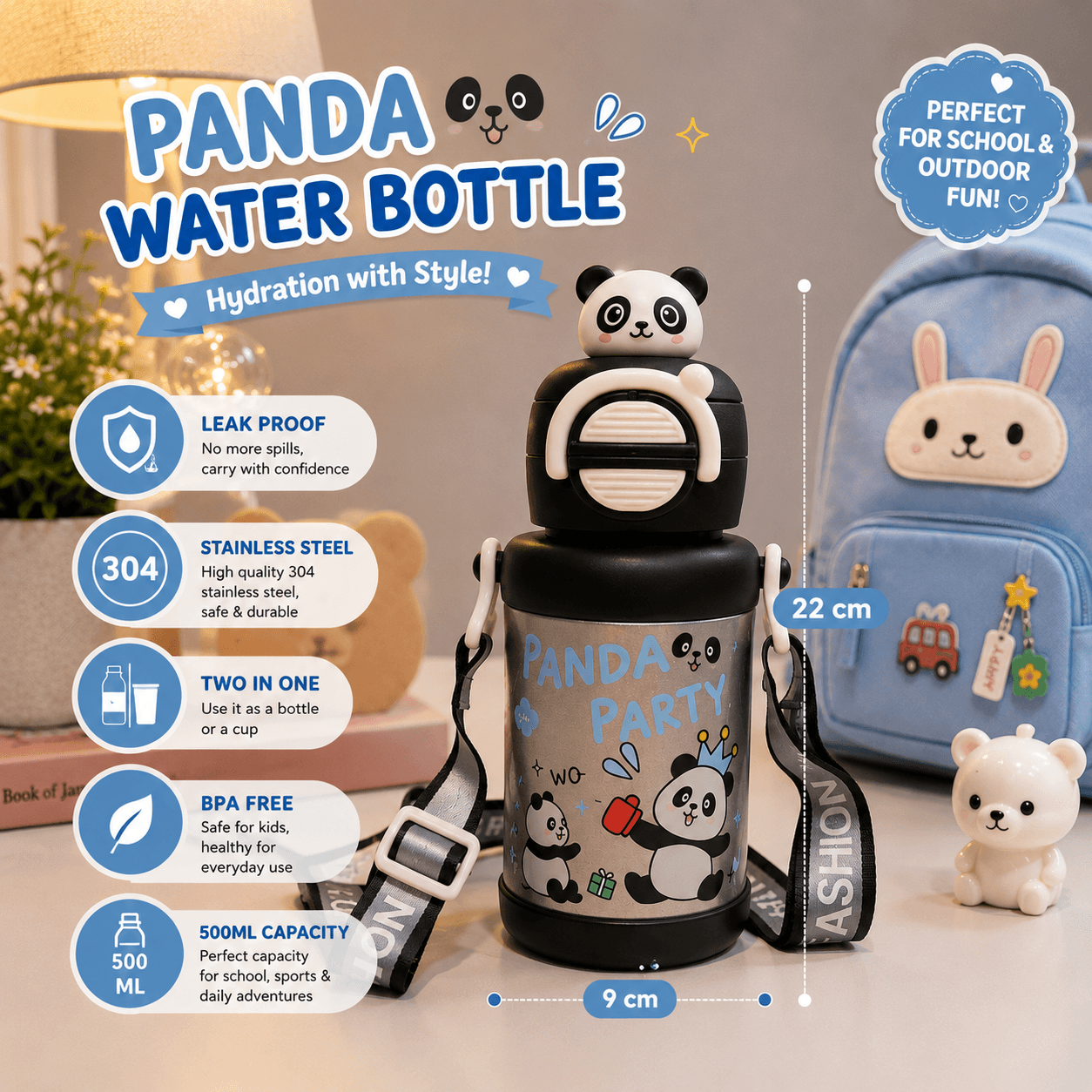 Kids Classy School Water Bottle Hot & Cold - Premium 2 In One - Image 4