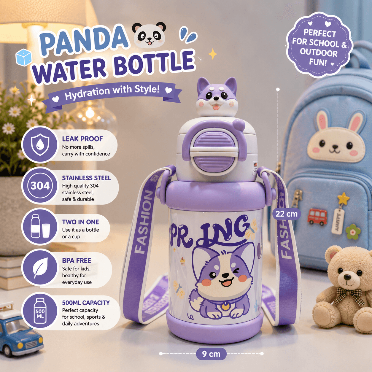 Kids Classy School Water Bottle Hot & Cold - Premium 2 In One - Image 12